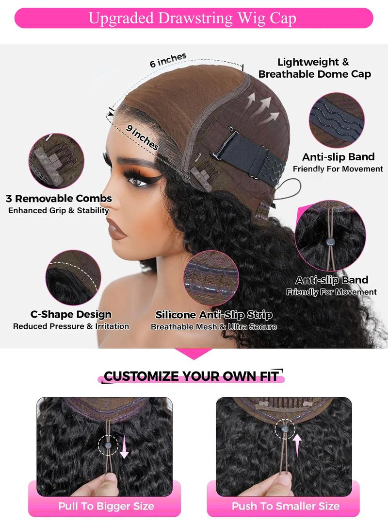 [New In] BGMgirl Burmese Curly 9x6 Lace Glueless Spiral Ends Wear Go Draw-strings Wig 180% Density Fluffy Look Pre-Bleached Tiny Knots Pre-Plucked Natural Hairline Human Hair Wig Beginner Friendly eve valentines day gift