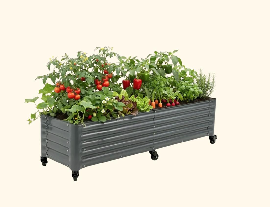 Vego garden Classic Rolling Garden Bed – 1.75' Mobile Metal Raised Garden Bed for Patio, Deck, Balcony – Deep Planting Space, Durable & Easy to Move