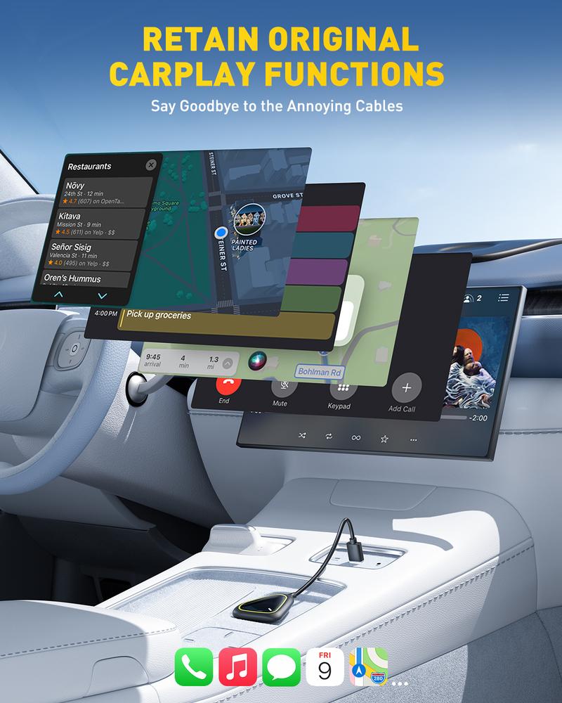 AUXITO 2 in 1 Wireless CarPlay & Android Auto Adapter, Converts OEM Wired CarPlay to Wireless, Plug & Play Seamless Connection for iPhone iOS 12+ & Android 11+, 2025 Upgraded