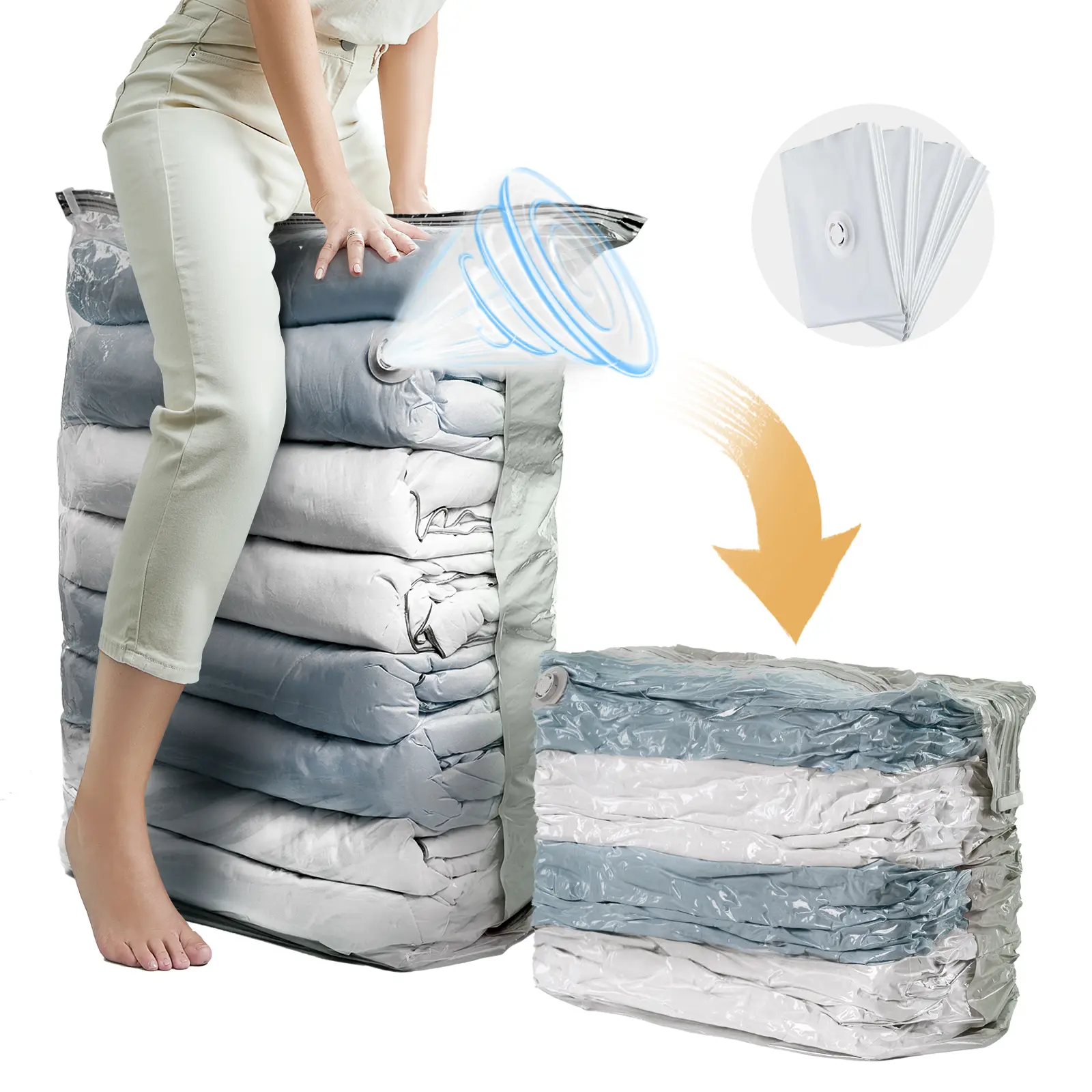 TAILI Extra Large Vacuum Storage Bags, Cube Vacuum Seal Bags for Clothing, Comforters, Blankets, Pillow, Beddings, Closet Organization, Space Saving, No Pump Vacuum Bag Cream