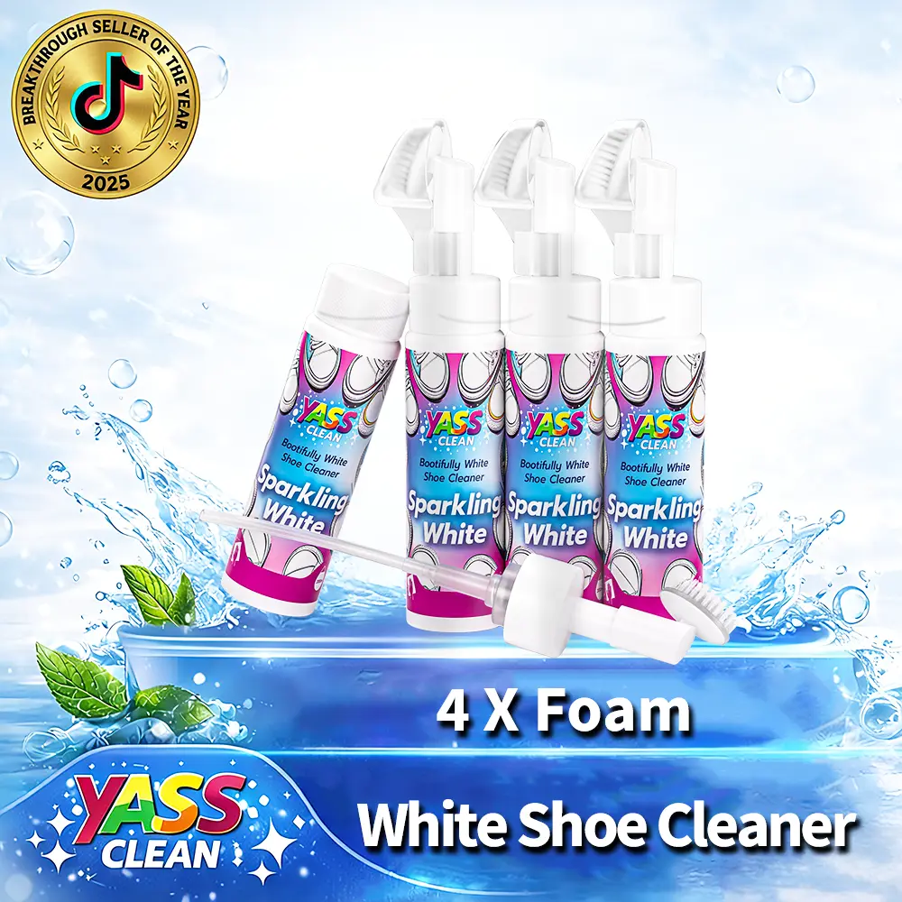 Yass Clean Bootifully Foam White Shoe Cleaner Sparkling White 200ml 7 OZ 4PACK - Use a Gentle Brush to Remove Stains - Trainer Cleaner，dealsforyou|summerwins|summersale|midyearsale|restock|dealsforyoudays|DFYD