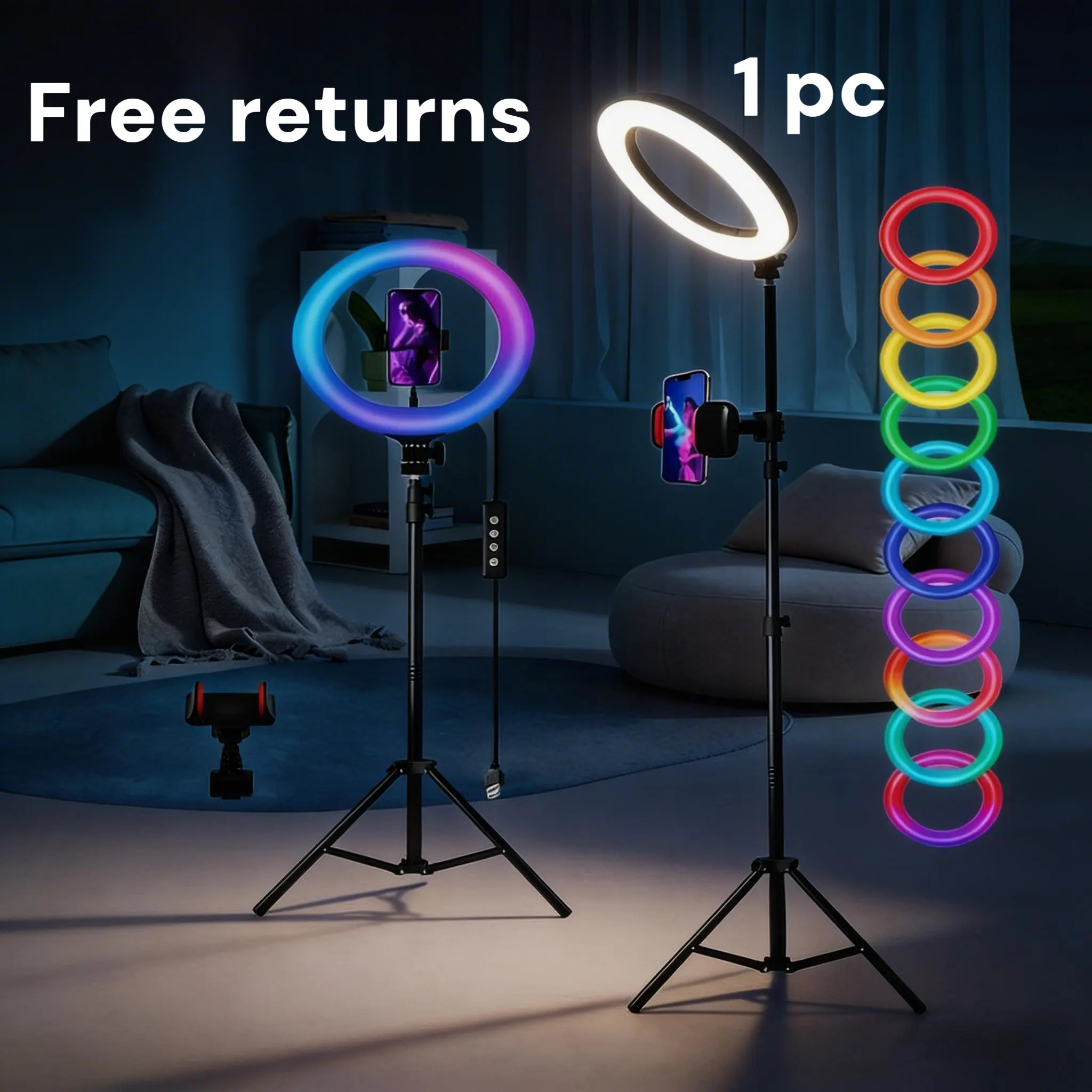 12-Inch RGB Ring Light (Mobile Accessory) with 1.6m Tripod Stand, Mount, USB-Powered Dimmable LED Fill Light, Selfie Support, Music Sync & Adjustable Brightness for Content Creators #tiktokshopbacktoschool #sohochic