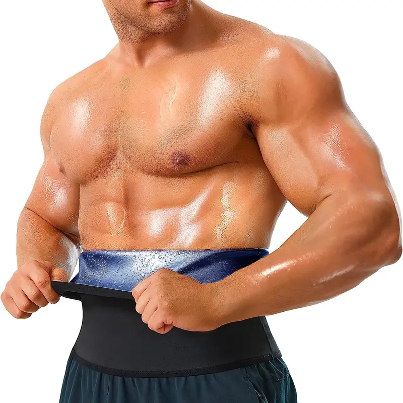 Men's Sauna Waist Trainer Trimmer Belt - Menswear Slim-Fitting High Compression Shapewear, Waterproof Removable Mat, No Roll Down, Rubber Edges, Waist Reduction, Versatile for All Occasions, Gym Sports Workouts