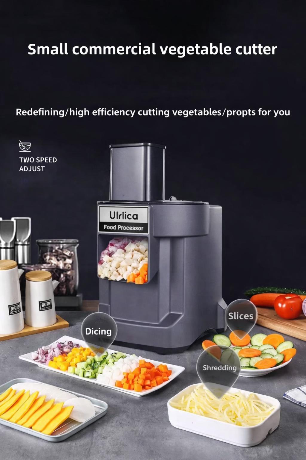 ULRICA 4-in-1 Electric Vegetable Slicer & Chopper, Multifunctional Food Processor with Dual Feed Chutes for Slicing, Shredding, Dicing & Wavy Cuts – Perfect for French Fries, Onions & Carrots