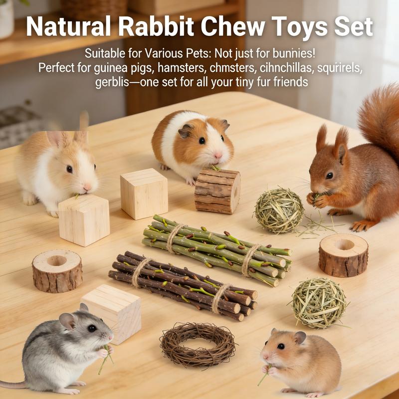 23.6 inch Wooden Hamster Cage,  Openable Top, Ventilated, Easy to Clean, 50-60 PCS Natural Rabbit Chew Toys, Treats, Timothy Sticks, Apple Sticks, Sweet Bamboo for Guinea Pig, Hamster, Chinchilla, Rat, Small Animals Bunny