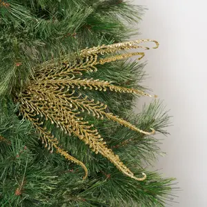 Sequined Gold Glitter Dragon Fern Bush Decorative Faux Floral Spray - 21"