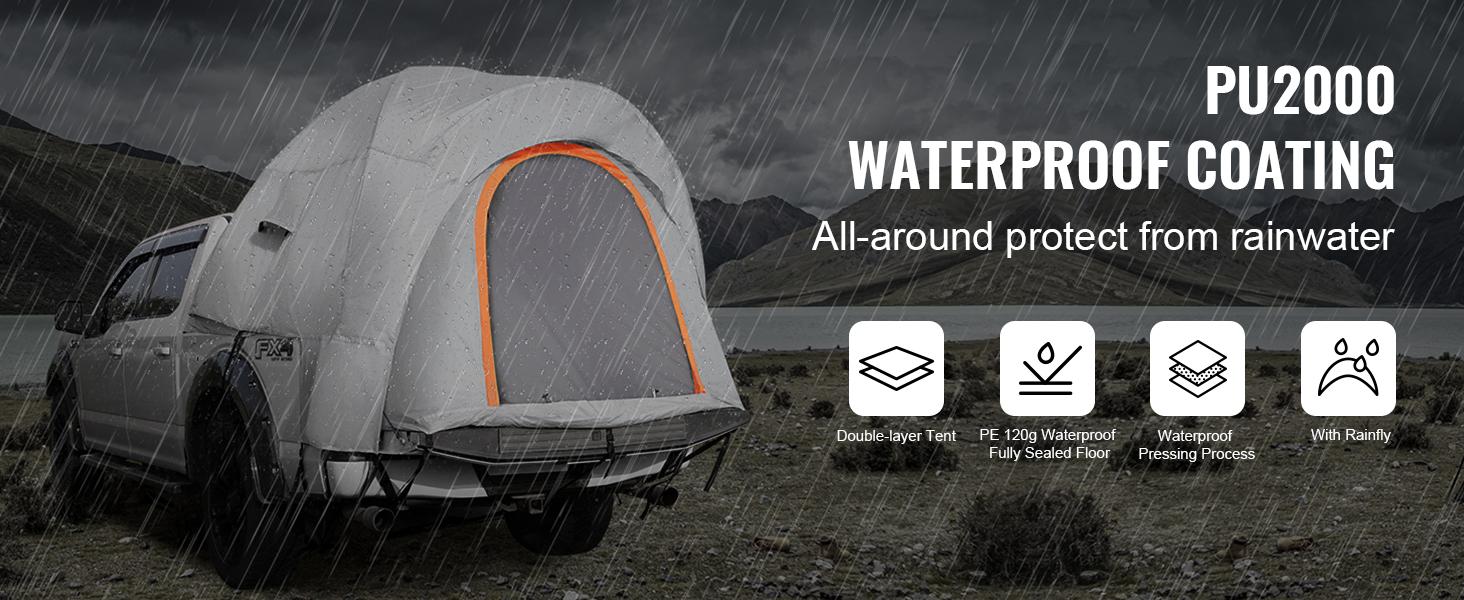 VEVOR Truck Bed Tent, TikTokShopBlackFriday, 6.4'-6.7' Pickup Truck Tent with Rain Layer and Carry Bag, Waterproof PU2000mm Double Layer Truck Tent, Accommodate 2-3 Person, for Camping Traveling Outdoor Activities