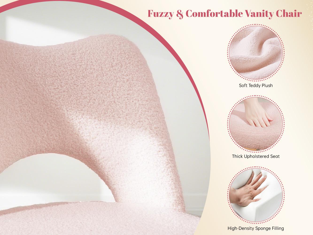 【Star Furniture】Raybee Vanity Swivel Chair with Backrest, Faux Fur Ultra-Plush Fleece, Silent Rolling Wheels, Height Adjustable Comfy Reading Chair Cute Armless Velvet Office Chairs for Girls Makeup Room Gift, Bedroom & Home Furniture [LoveatFirstFind]