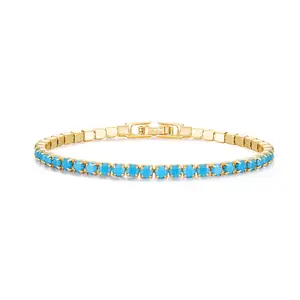 VITARING 14K Gold Plated 3mm Synthetic Turquoise Classic Tennis Bracelet - Hypoallergenic Gold Bracelets for Women - Size Approx. 6.7 Inch (17 cm) - Synthetic Turquoise Tennis Bracelets