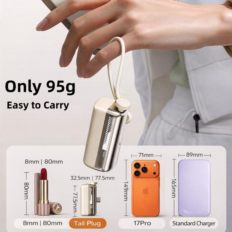 Lzaitai Portable Charger Nano Power Bank with Built-in USB C Connector lightning Connector 5000/10000mAh Portable Charger 22.5W, for iPhone 17/16/15 Series, Samsung S22/23/24 Series, iPad Pro/Air, AirPods, and More