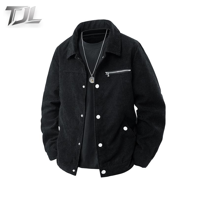 TJL Men's Corduroy Casual Jacket Relaxed Fit Vintage Style Button Down Shacket with Chest Pocket & Zipper Detail mr plankton gift for him tiktok shop black friday lapel zip men zip men Men's Varsity Baseball Sweatshirt Coat