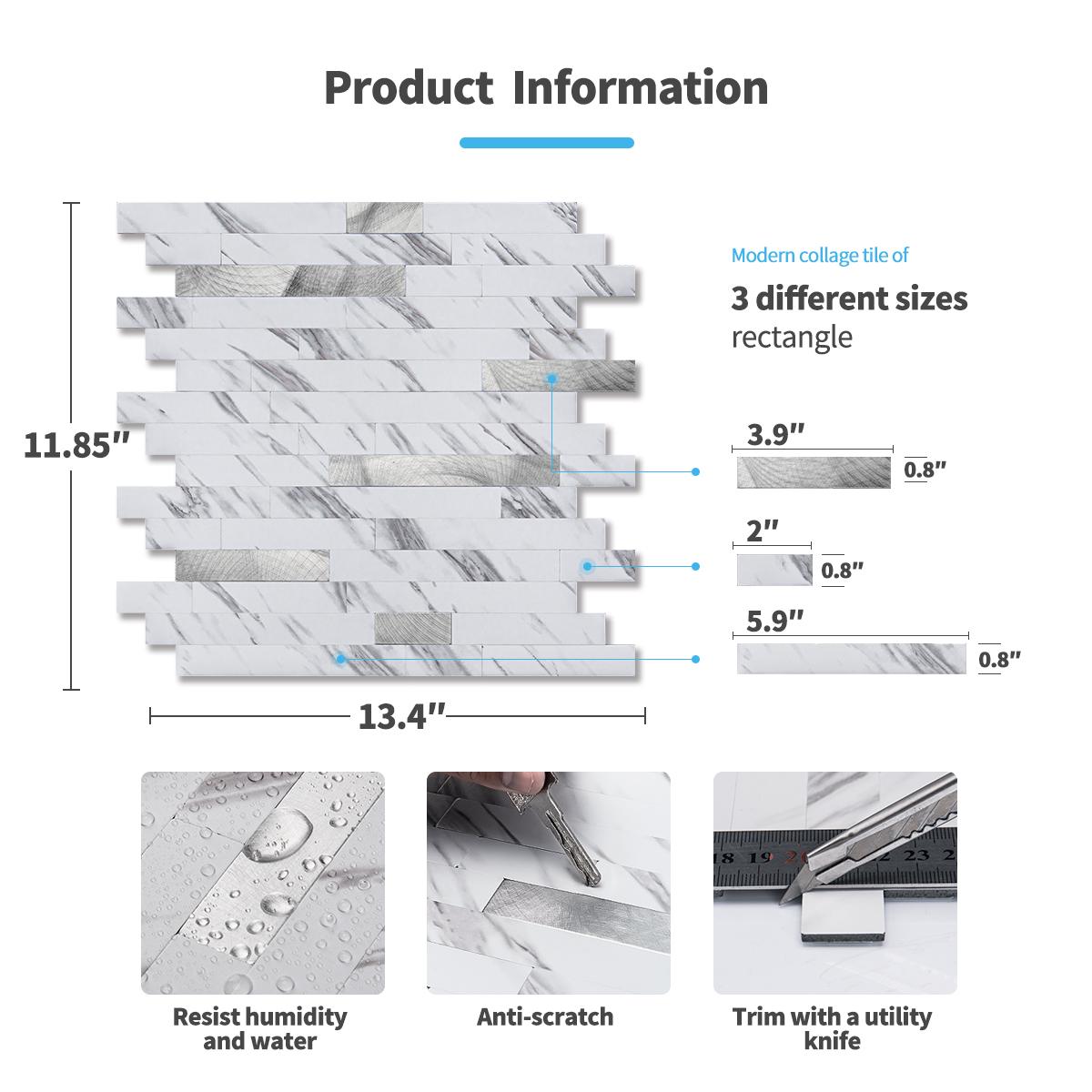 Art3D 10 Sheets 13.4" x 11.8" Peel and Stick Backsplash Tiles for Kitchen & Bathroom, White Marble Tone, Self-Adhesive Drywall Home Peel Stick Wall Panels