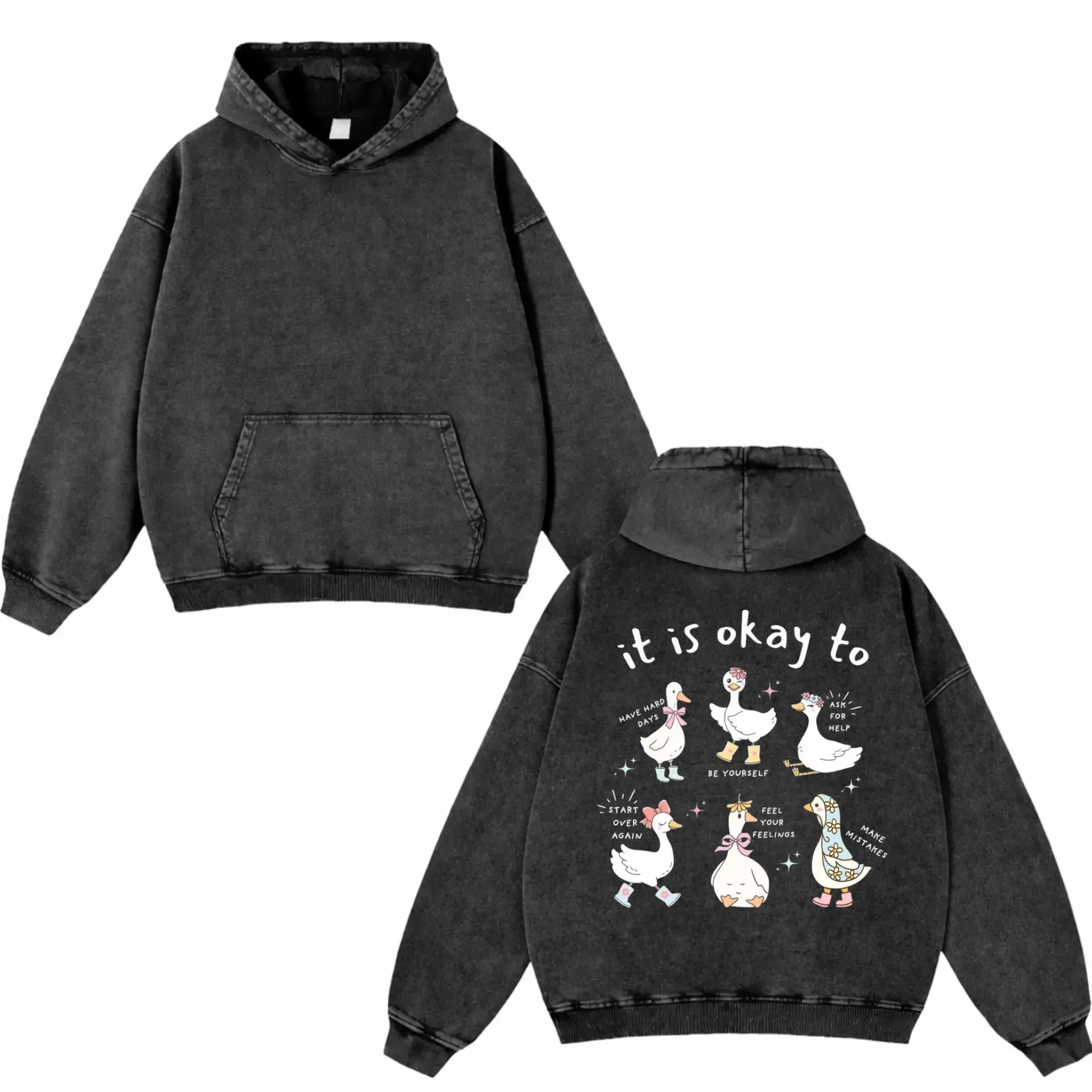 Silly Goose It's Okay To Washed Hoodie, Mental Health Apparel, Oversized Menswear And Women Menswear Tops, Gym Pump Cover, Hip Hop Y2K Graphic Apparel, Gift for Her