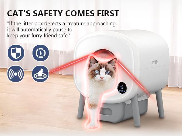Automatic Cat Litter Box, 95 L Self Cleaning for Multiple Cats, with Safety Protection, App Control,1 Roll Garbage Bags