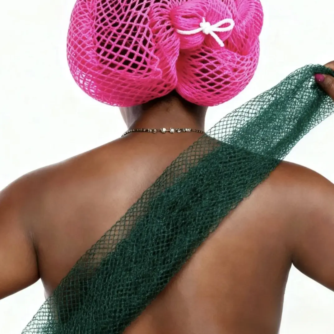 Authentic African Exfoliating Bath Sponge - Ethically Sourced from Nigeria, Porous, Dries Quickly, Ideal for Bath Use, Beauty Products, Self Care Products for Normal Skin, Accessories, African Net Sponges, Adjustable, Foldable