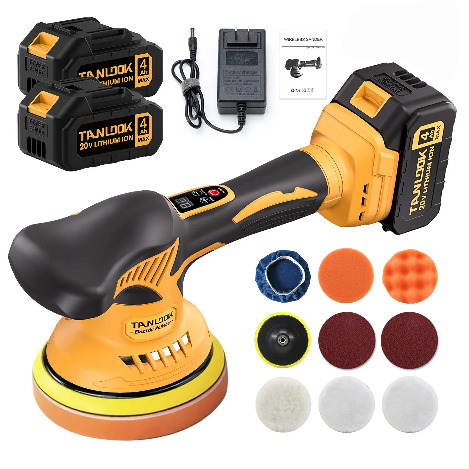 TANLOOK Portable Lithium Powered Auto Polishing Buffer Machine, Adjustable Speed Car Waxer for Car Detailing, Scratch Repair, RV, Motorcycle, Home DIY Polishing Projects