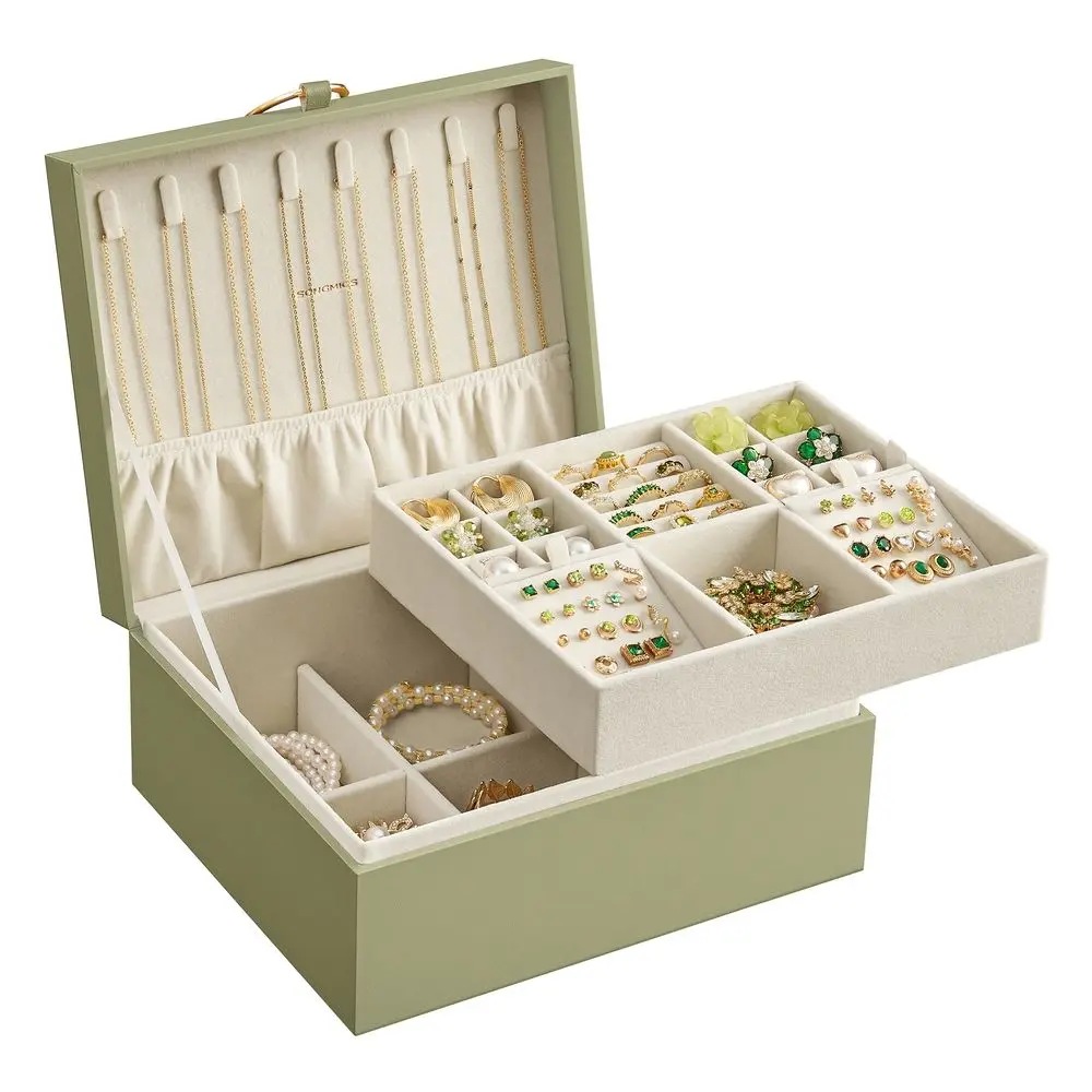 SONGMICS 2-Layer Jewelry Box, Jewelry Organizer with Handle, Removable Jewelry Tray, Jewelry Storage, Floating Effect, 8.1 x 9.4 x 4.3 Inches, Gift Idea,dorm room inspo,college dorm essentials,dorm haul