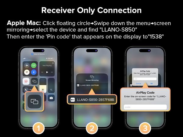 2025 llano S850 Upgraded Type-C Wireless HDMI Transmitter and Receiver, 50M, Ultra 4K Decode Input 1080P@60Hz Output, Plug&Play 5G+2.4G and Audio for Phone/Tablet/Laptop/PC to Monitor/Projector/TV Box
