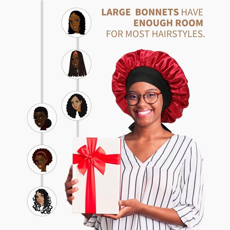 AWAYTR Satin Bonnet for Women Silk-Like Bonnets for Sleeping Curly Hair Bonnets with Tie Band Double Layer Sleep Cap and Eye Mask 2Pcs/Set TikTokShopBlackFriday