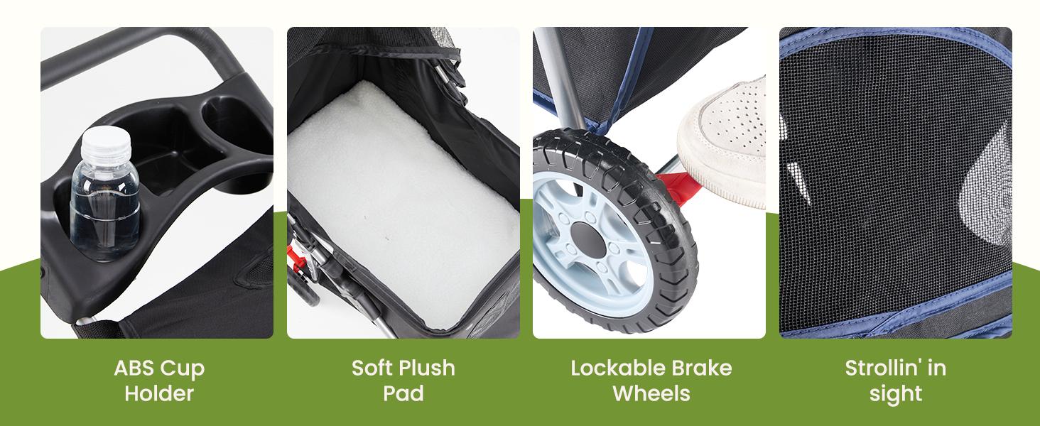 Pet Stroller for Dogs and Cats, Foldable, Lightweight and Durable, Ideal for Small to Medium Pets, Includes Storage Basket and Cup Holders