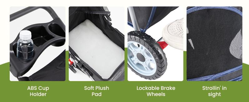 Pet Stroller for Dogs and Cats, Foldable, Lightweight and Durable, Ideal for Small to Medium Pets, Includes Storage Basket and Cup Holders