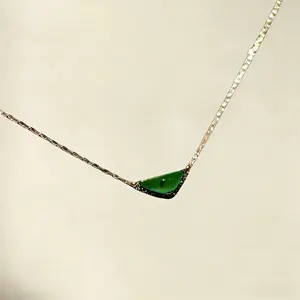 Natural Jade Triangle Pendant Necklace| Dainty Mini Green Jade Clavicle Chain with Micro Pave#TaongaGift #MinimalistJewelry #JadeNecklace #GreenJadeJewelry #TriangleNecklace #ClavicleChain #UniqueJewelry #GiftForHer #turquoise