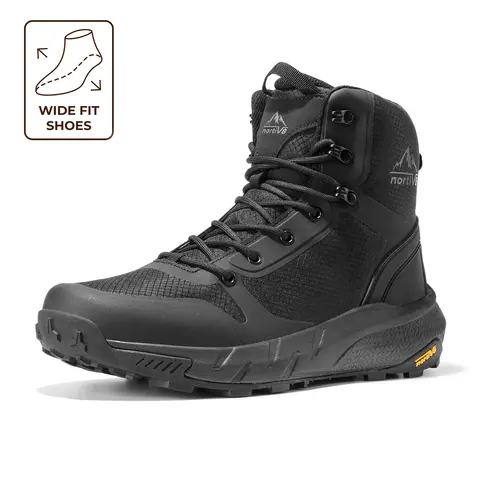 NORTIV 8 Men's Wide Fit Military Tactical Boots - Durable Outdoor Hiking, Trekking Camping Shoes, All-Season Work & Safety Footwear, Lace Up, Side Zipper for Quick Entry, Lightweight Comfort, EVA+Rubber Impact Softening, Bottom Grip, Bunion Shoes,outdoorf