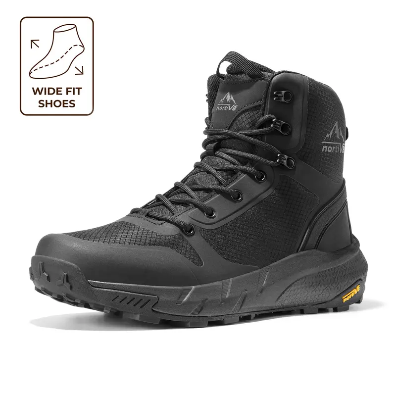 NORTIV 8 Men's Wide Fit Military Tactical Boots - Durable Outdoor Hiking, Trekking Camping Shoes, All-Season Work & Safety Footwear, Lace Up, Side Zipper for Quick Entry, Lightweight Comfort, EVA+Rubber Impact Softening, Bottom Grip, Bunion Shoes,outdoorf