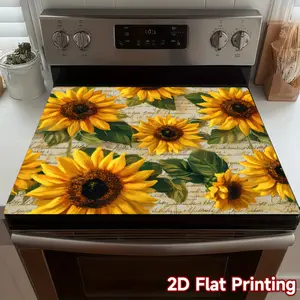 1pc, 2D Flat Printing, Sunflowers on Script Background pattern Cooktop mat, polyester,Suitable for stoves, coffee makers and appliances, home kitchen decoration, holiday parties, couple gifts, the best gift for friends