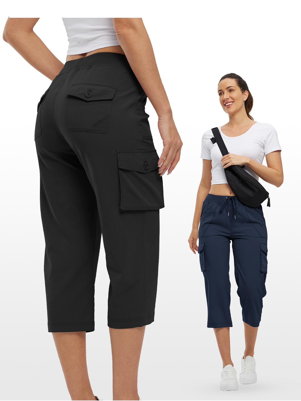 2 PACK YSENTO Womenswear  Outdoor Lightweight Cargo Capris Pants Casual Trouser Trip Loose Shorts comfy Summer Bottoms plus size Basic Black+Pink