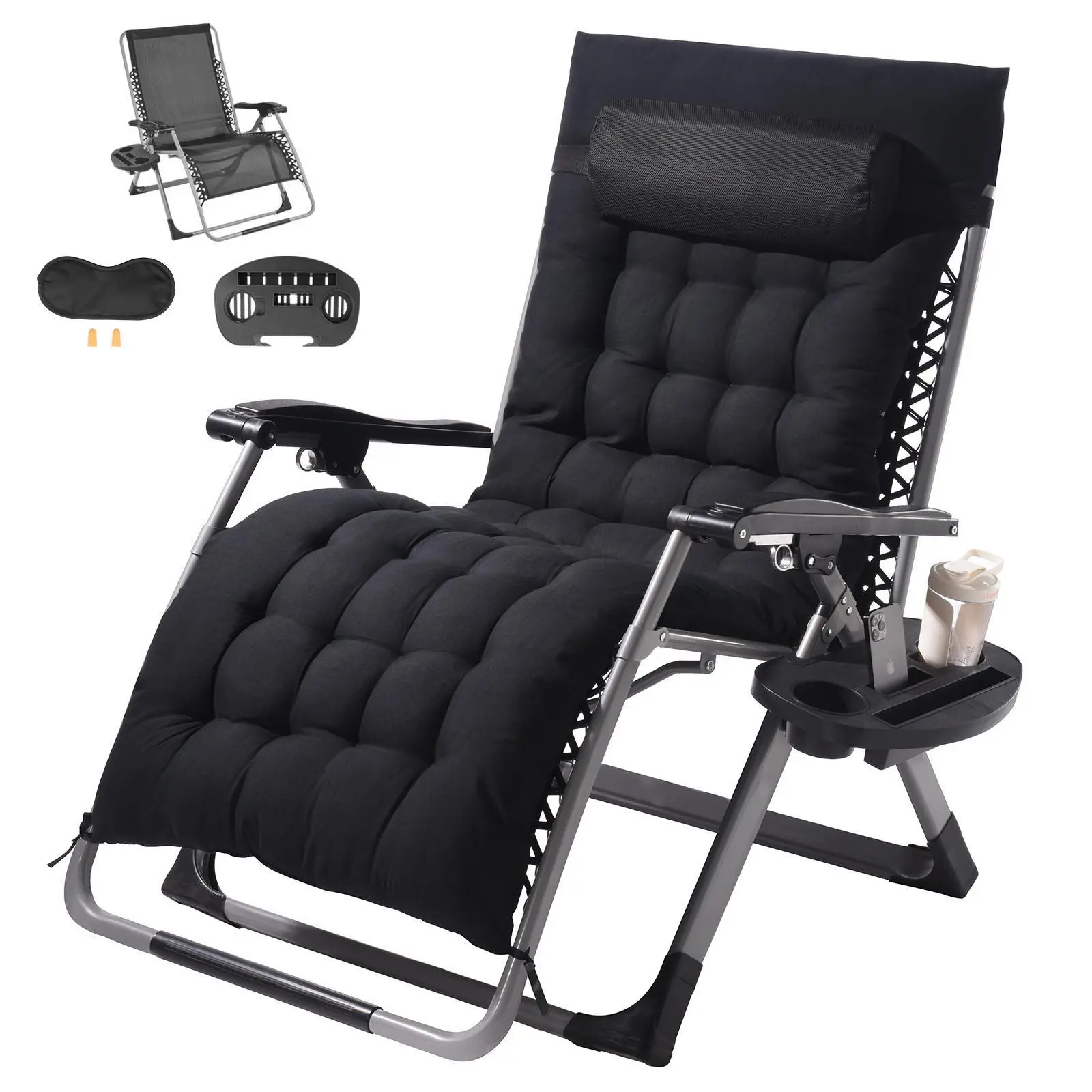 【Backtoschool】VEVOR Zero Gravity Chair,  33 inch Zero Gravity Recliner Lounge Chair for Indoor and Outdoor, Adjustable Anti Gravity Chair with Cushion, Headrest, Footrest, and Cupholder, 500 lbs, Black