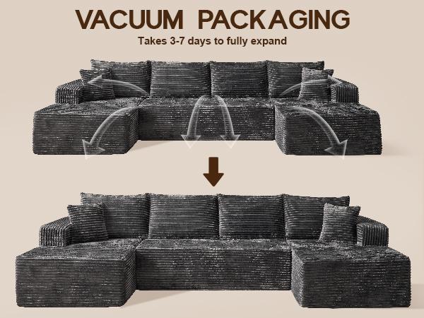 【3 Packages Shipping】HOOOWOOO 135 Inch Cloud Sectional Couches for Living Room, U Shaped Modular Sectional Sofa No Assembly, Plush Corduroy Large Floor Couch Set with Deep Seat(Gray)