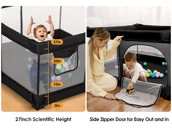 Foldable Baby Playpen, Extra Large Collapsible Play Yard for Babies & Toddlers, Portable Travel Playpen with Gate, Safe Indoor & Outdoor Activity Center (51"×51" Gray)