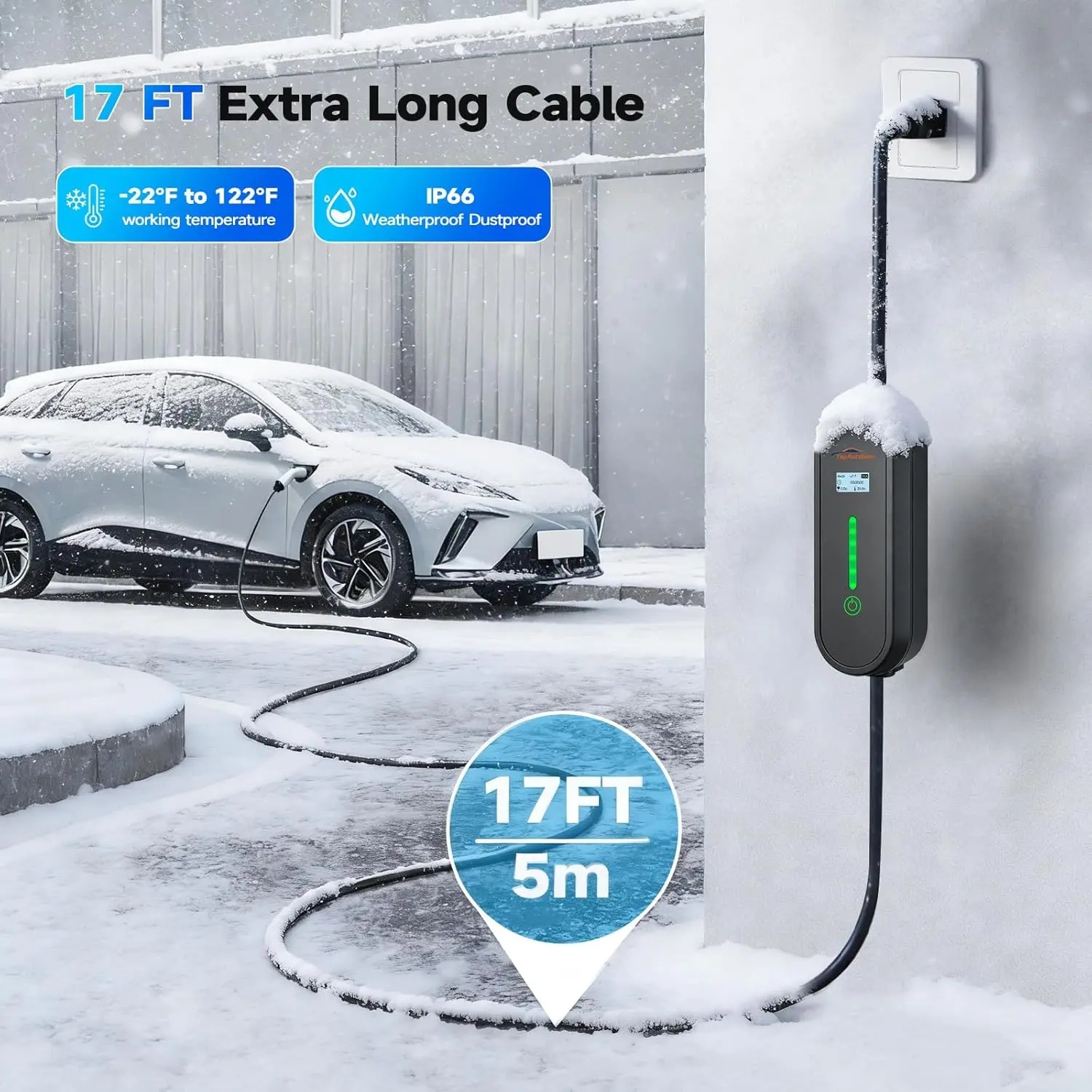 TopAutoGear Level 1&2 Portable EV Charger for J1772 EVs, 16Amp 110V/240V, NEMA 6-20 Plug with 5-15 Adaptor, Adjustable 8-16A Current, 17Ft Durable Charging Connector, Universal for All J1772 Electric Vehicles, Flexible Charging for Home & Travel, Adjustab