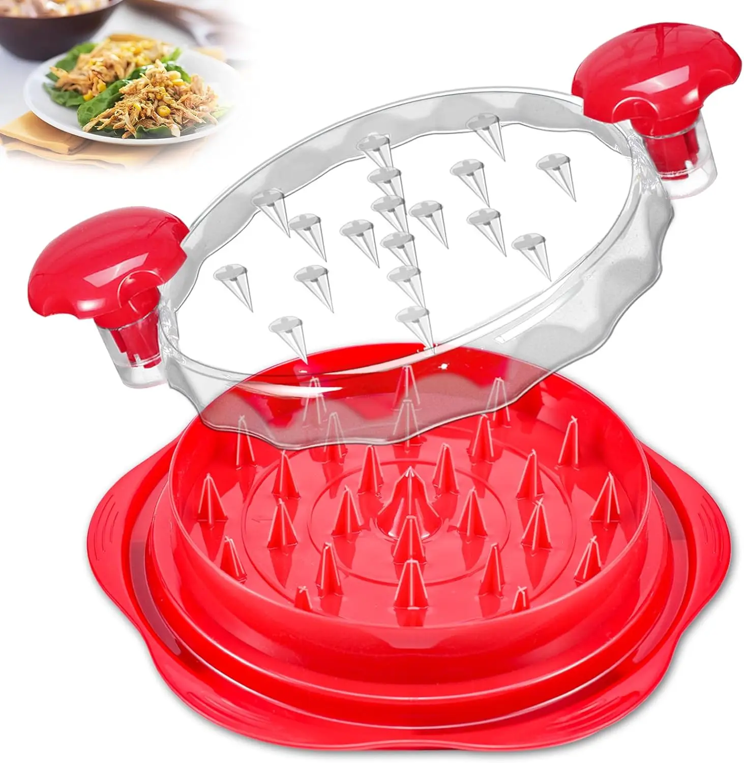 NULAS Chicken Shredder Tool Twist for Kitchen, Manual Chicken Breast Grinder Machine for Ground Food, Meat and Vegetables, Red