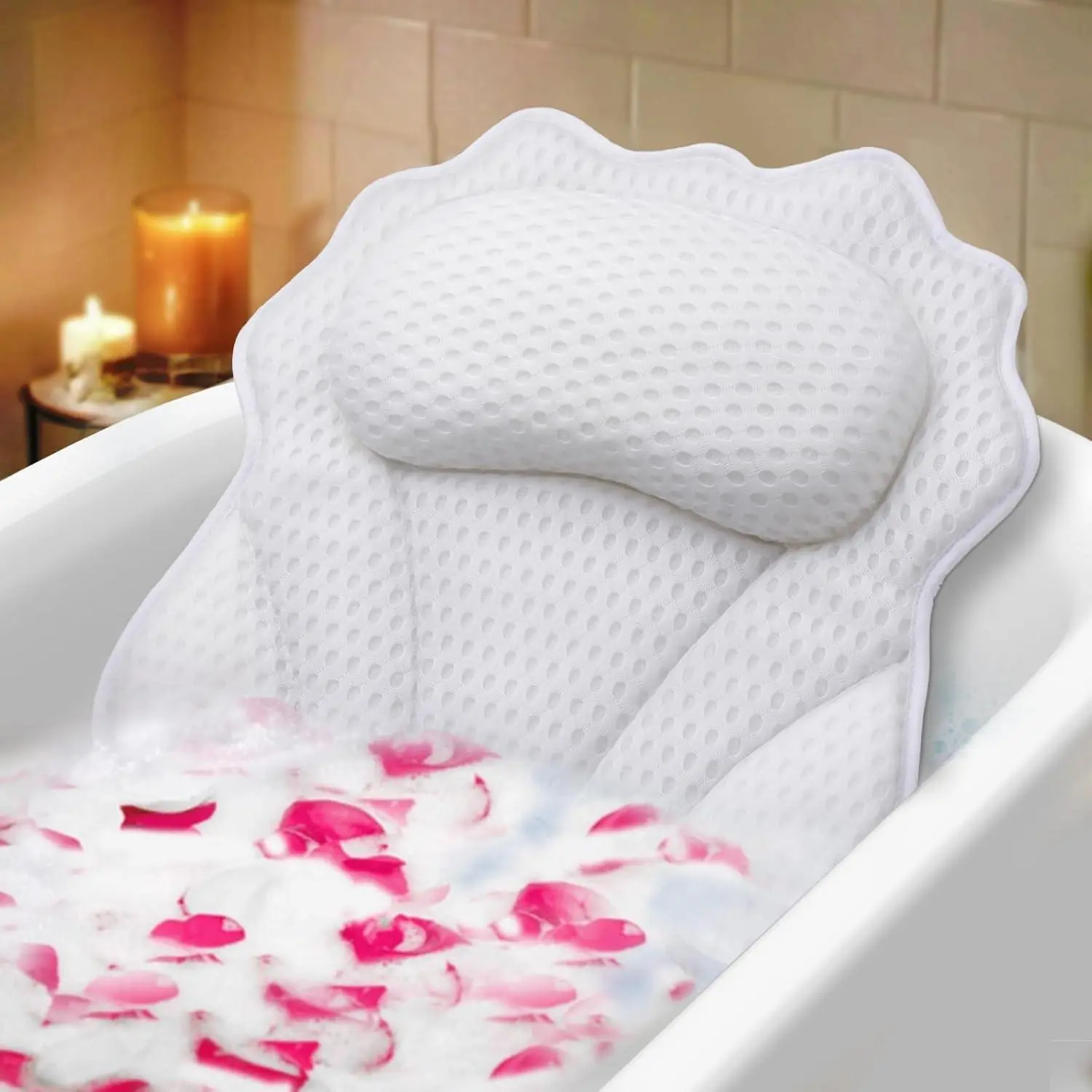 Bath Pillow, Non-slip Bathtub Pillow with Suction Cup, Soft Comfortable Headrest Bathtub Cushion, Bathroom Supplies for Home Use