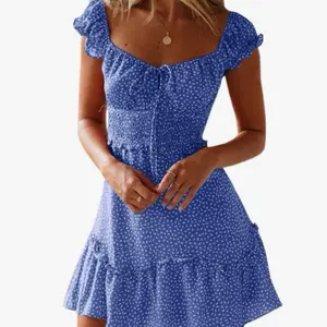 YOBECHO Womens Summer Ruffle Sleeve Sweetheart Neckline Printing Dress Mini Dresses size M