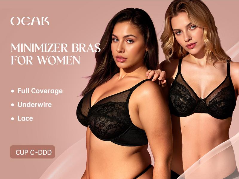 OEAK Womens Minimizer Bras Underwire Full Coverage Bra Plus Size Unlined Lace Bralette Lifting Tshirt Bras for Large Breast OEAK Womens Minimizer Bras Underwire Full Coverage Bra Plus Size Unlined Lace Bralette Lifting Tshirt Bras for Large Breast