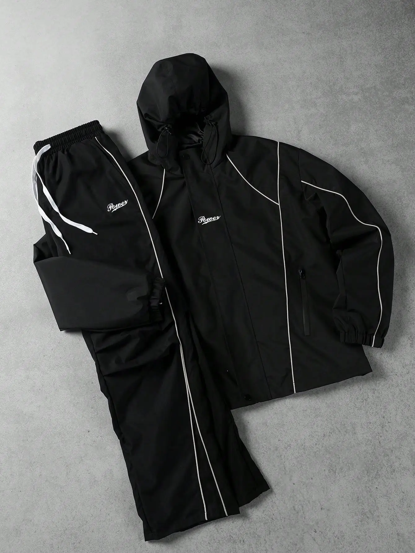 Men's 2-Piece All Black Polyester Tracksuit Set - Windbreaker Jacket & Loose Straight Leg Sweat Suit, Polyester Clothing, Matching Activewear Set for Gym & Street Transition, Men's 2 Piece Sets