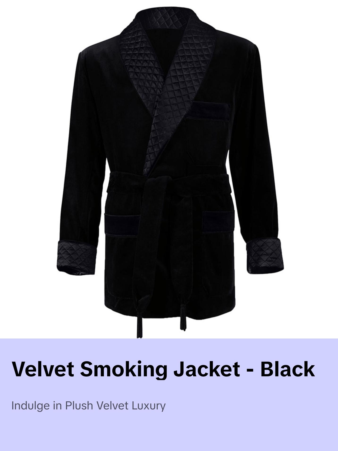 Velvet Smoking Jacket - Black with Quilted Collar
