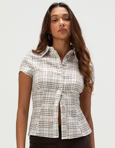 LOVE TREE Womens Plaid Button Up Shirt