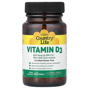 Country Life Vitamin D3, 62.5 mcg (2,500 IU), 60 Softgels