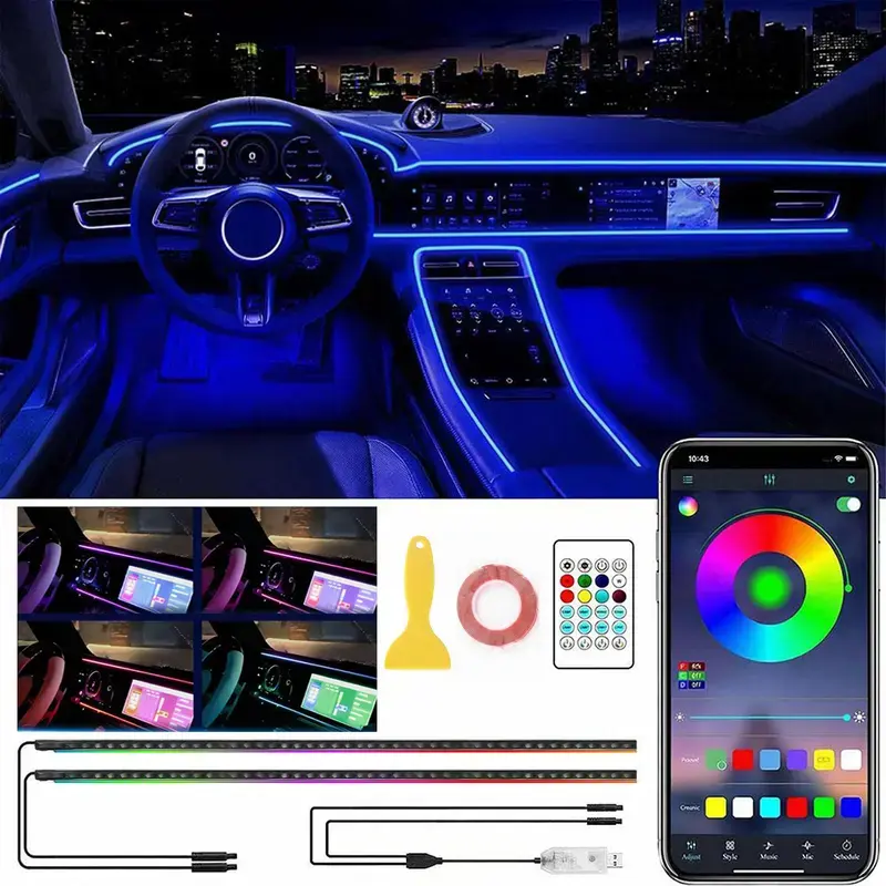 110cm+110cm 2-in-1 Design,Smart LED Interior Car Lights,USB Powered RGB Car Ambient Lighting with App Control&Music Sync,Multi-Color Decor for Cars Trucks,Gift for Men&Women