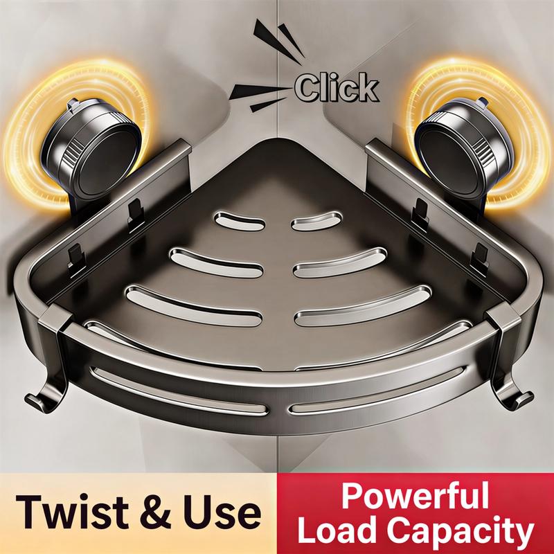 2026 Upgraded Aluminum Triangle Shower Caddy, 1/2/3-Tier Corner Shelves, Drill-Free Suction Cup Wall Mount, 40lbs Load Capacity, Rustproof Bathroom Shower Organizer with Towel Hooks