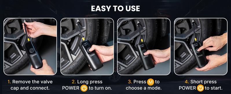 iDOO Cordless Tire Inflator, Portable 150PSI Air Compressor with Pressure Gauge & LED Light, Quick Inflation for Car Tires & Balls,FathersDayGift