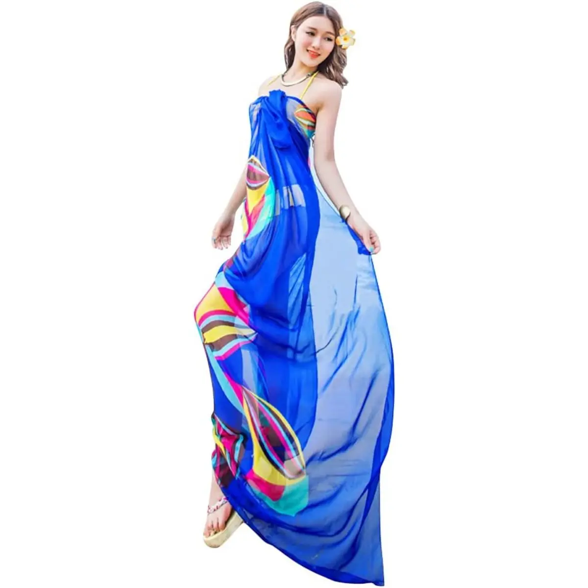 Chiffon Thin Sarong Wrap: Geometrical Design Plus Size Beach Cover Up for Swimsuit Vacation Outfit Lightweight