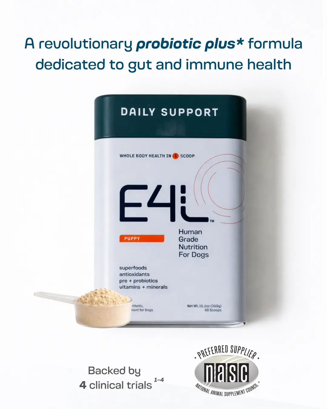 E4L Puppy Daily Multivitamin + Probiotic for Puppies | Gut, Immune & Healthy Growth Support | Human Grade