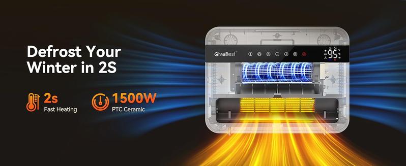 Givebest Wall Heater for Indoor Use, 1500W Electric Space Heater, 120°Vertical Oscillation,Compatible with Alexa, Adjustable Thermostat, Remote Control, 24H Timer, Easy-mounted Heater for Indoor Use