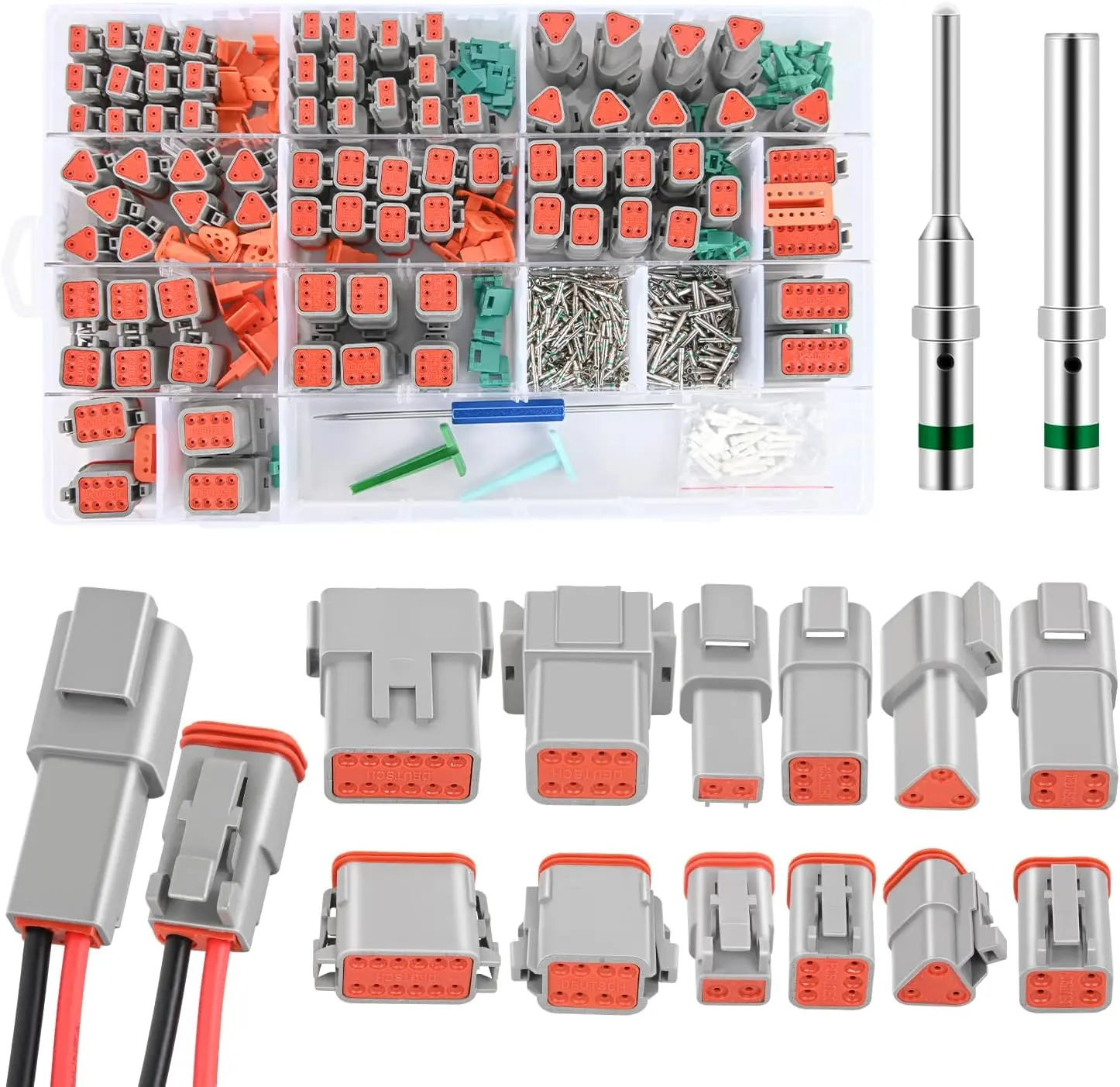 Nilight DT Connector Kit - 40 Sets with 2/3/4/6/8/12 PIN 16 Solid Contacts, IP67 Rated PA66 Nylon Durable Reliable Connectors, 13 A Receptacle, Waterproof for 14-20 AWG Wires, Removal Tool for Car/Truck, Father's Day Gift