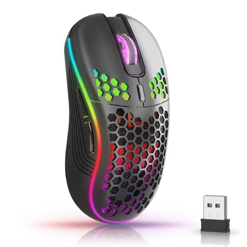 2.4G Wireless Mouse with RGB Backlit 6-Button 3-Speed DPI Type C ...